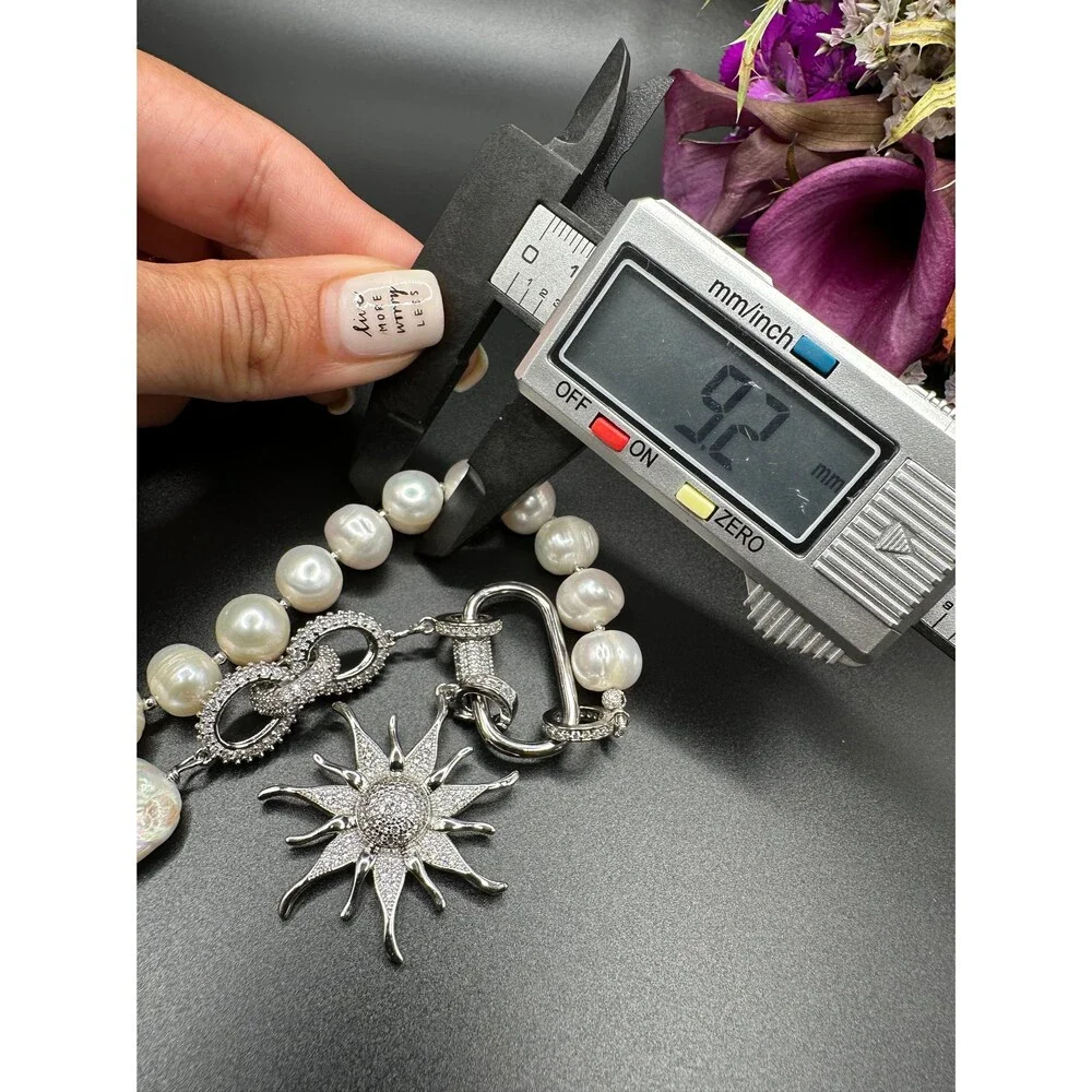 White natural pearl half chain necklace, combined freshwater pearl and bulky cha